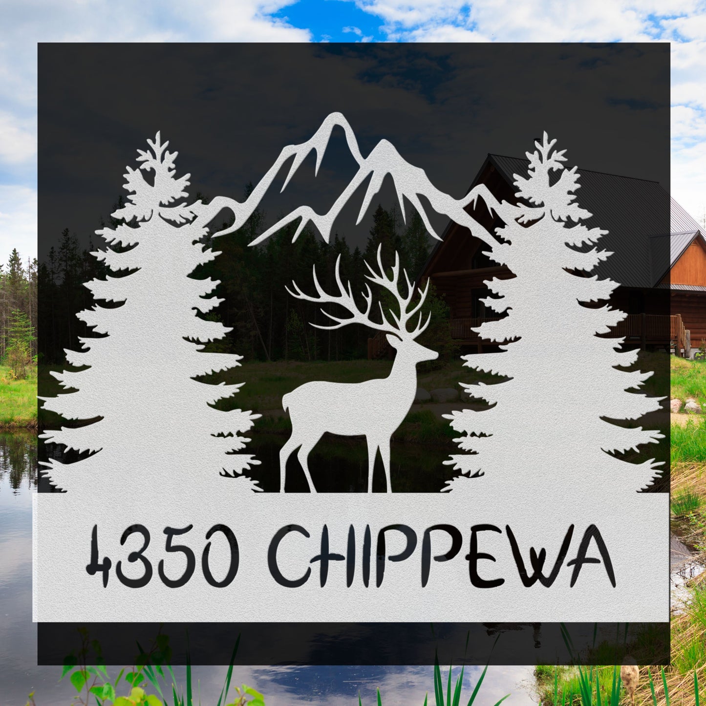 Mountain Trees Elk Address Sign