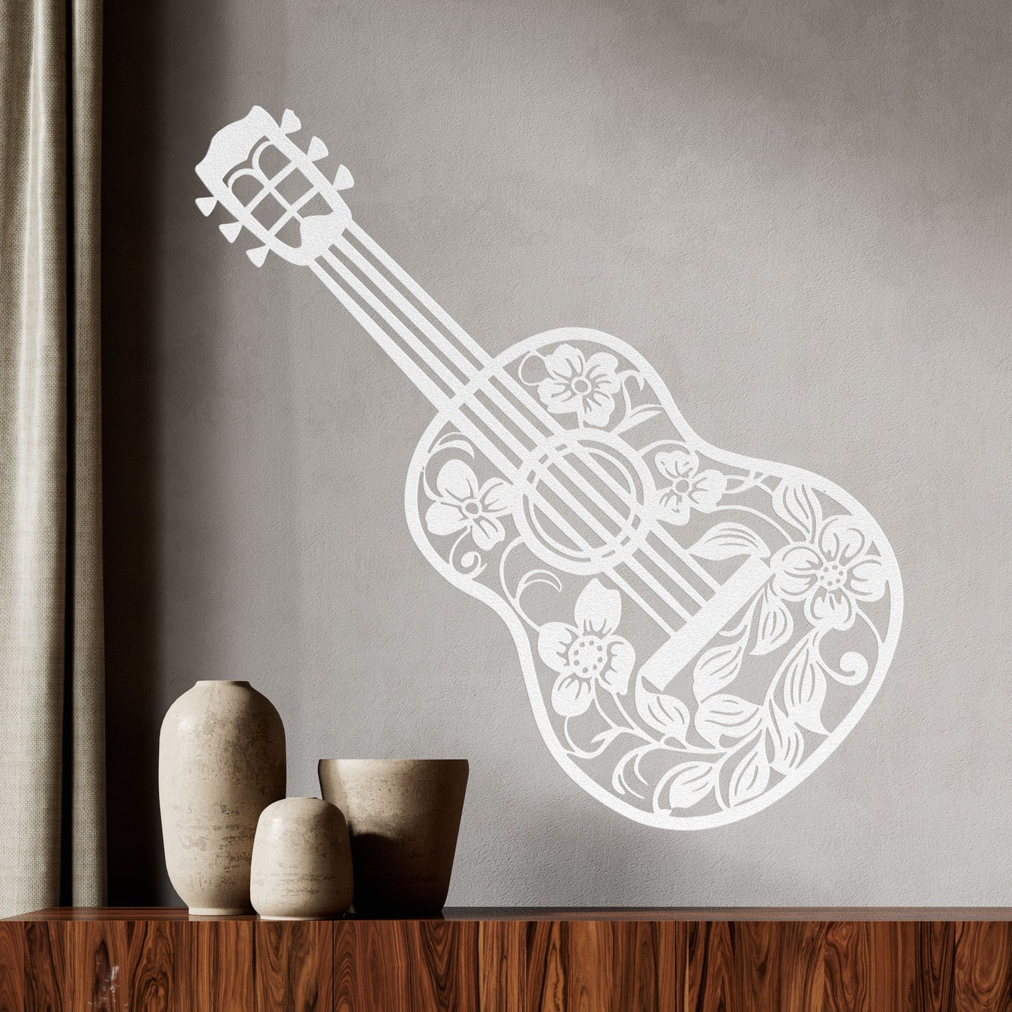 Guitar with Flowers - Metal Sign