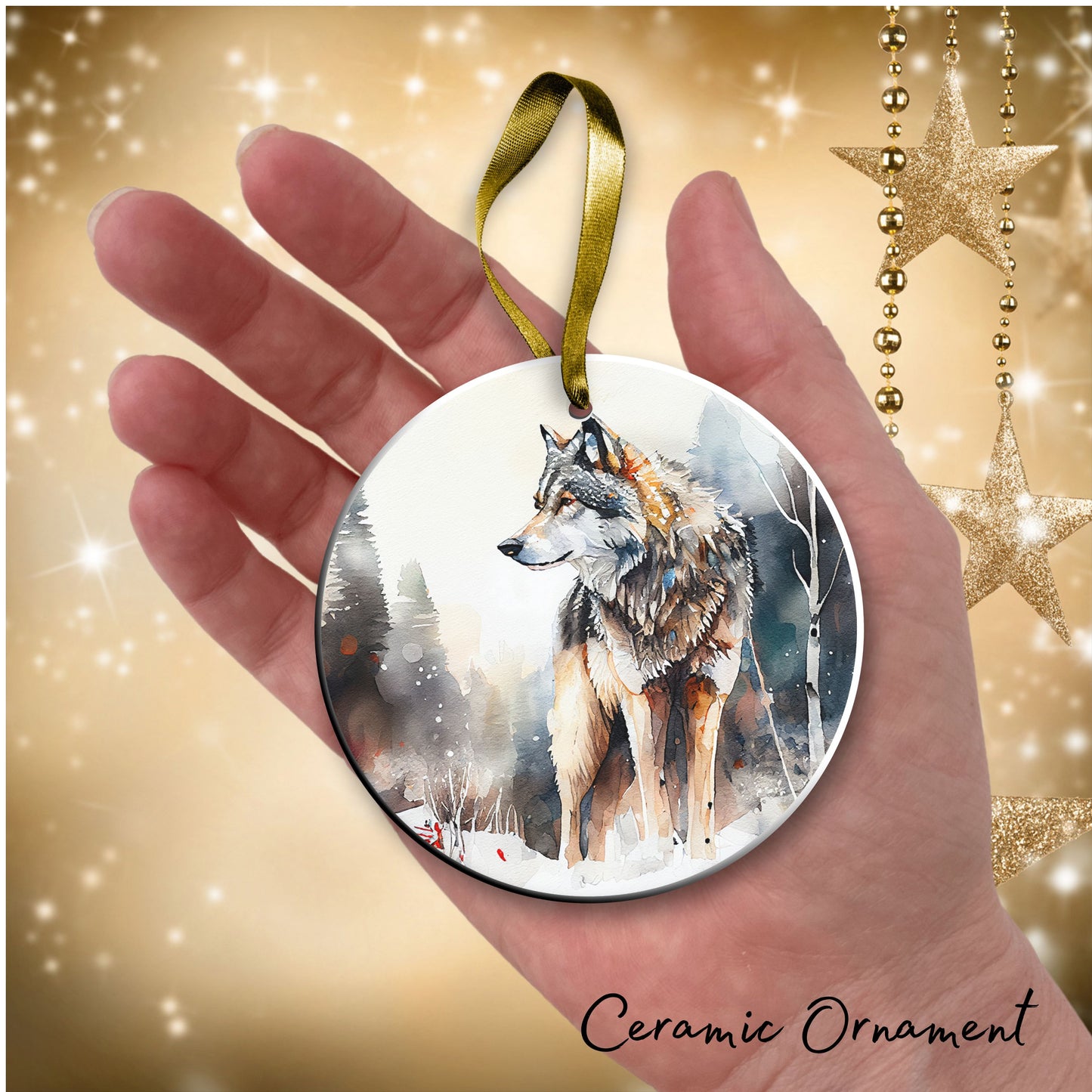 Winter Wolf Ceramic Ornament 31-01