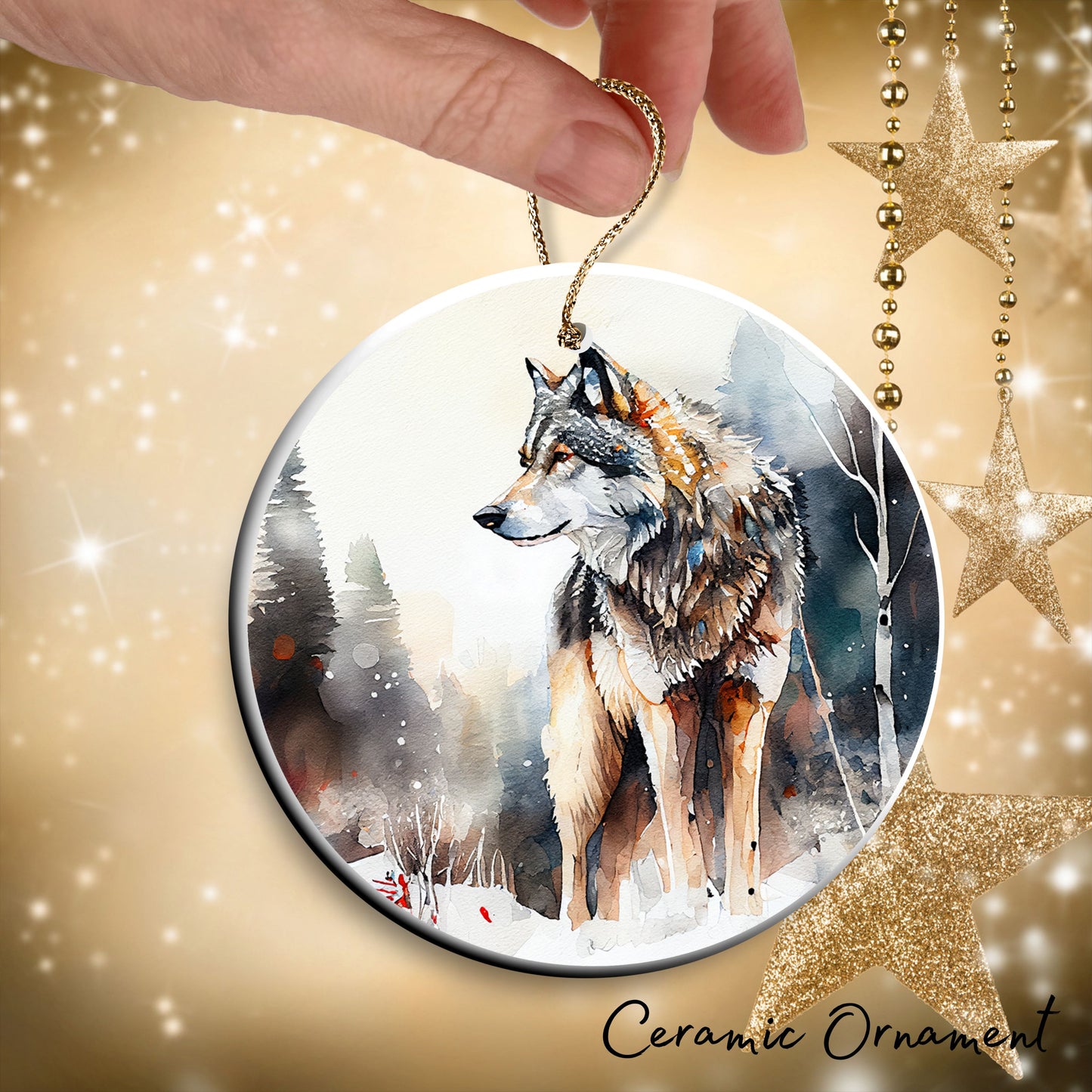 Winter Wolf Ceramic Ornament 31-01