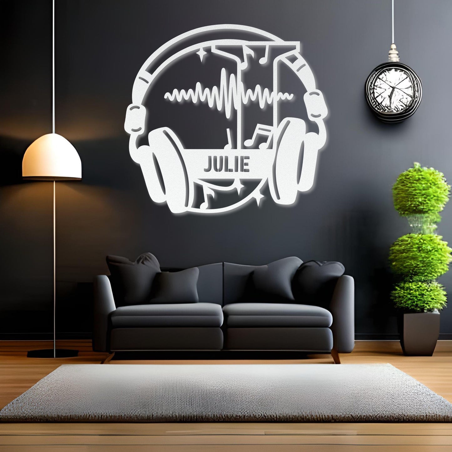 Personalized Headphones Monogram Letter J - Metal Sign